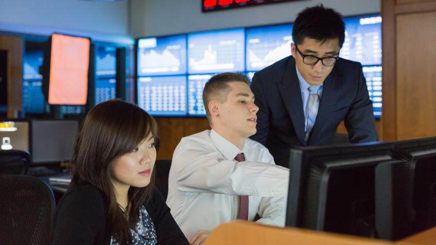 Students in the trading center