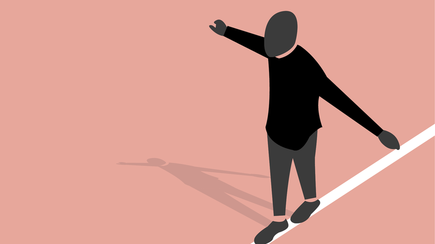 illustration of person walking on a line