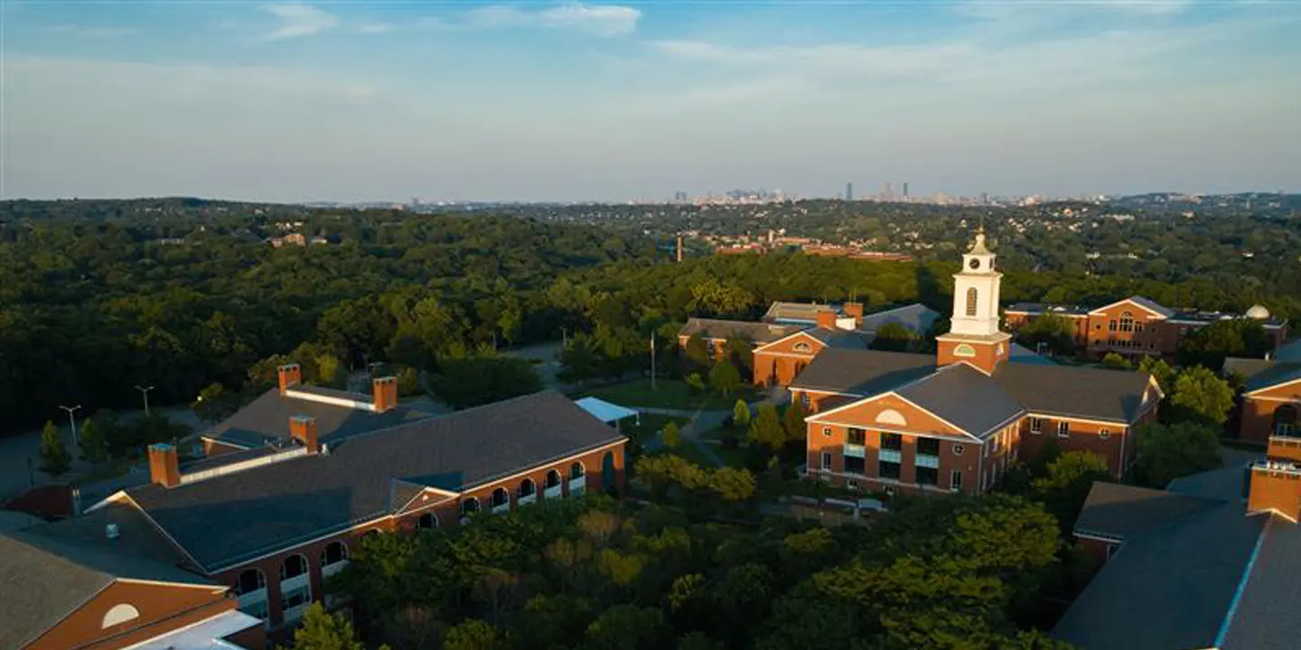 bentley campus with boston skyline in the background