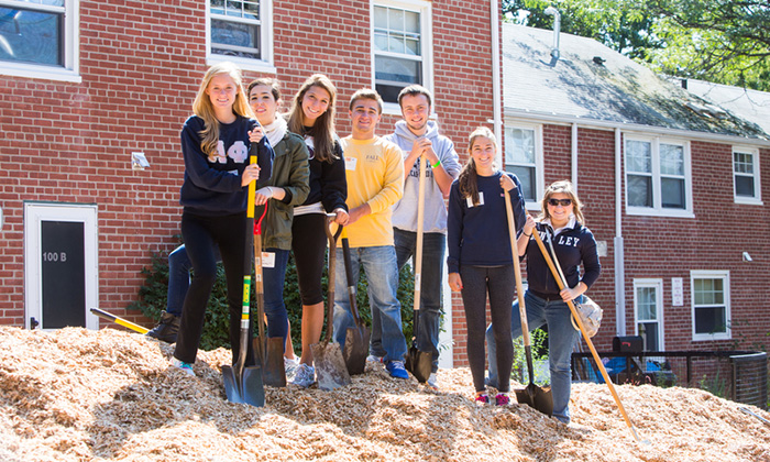 Bentley University students on a service project