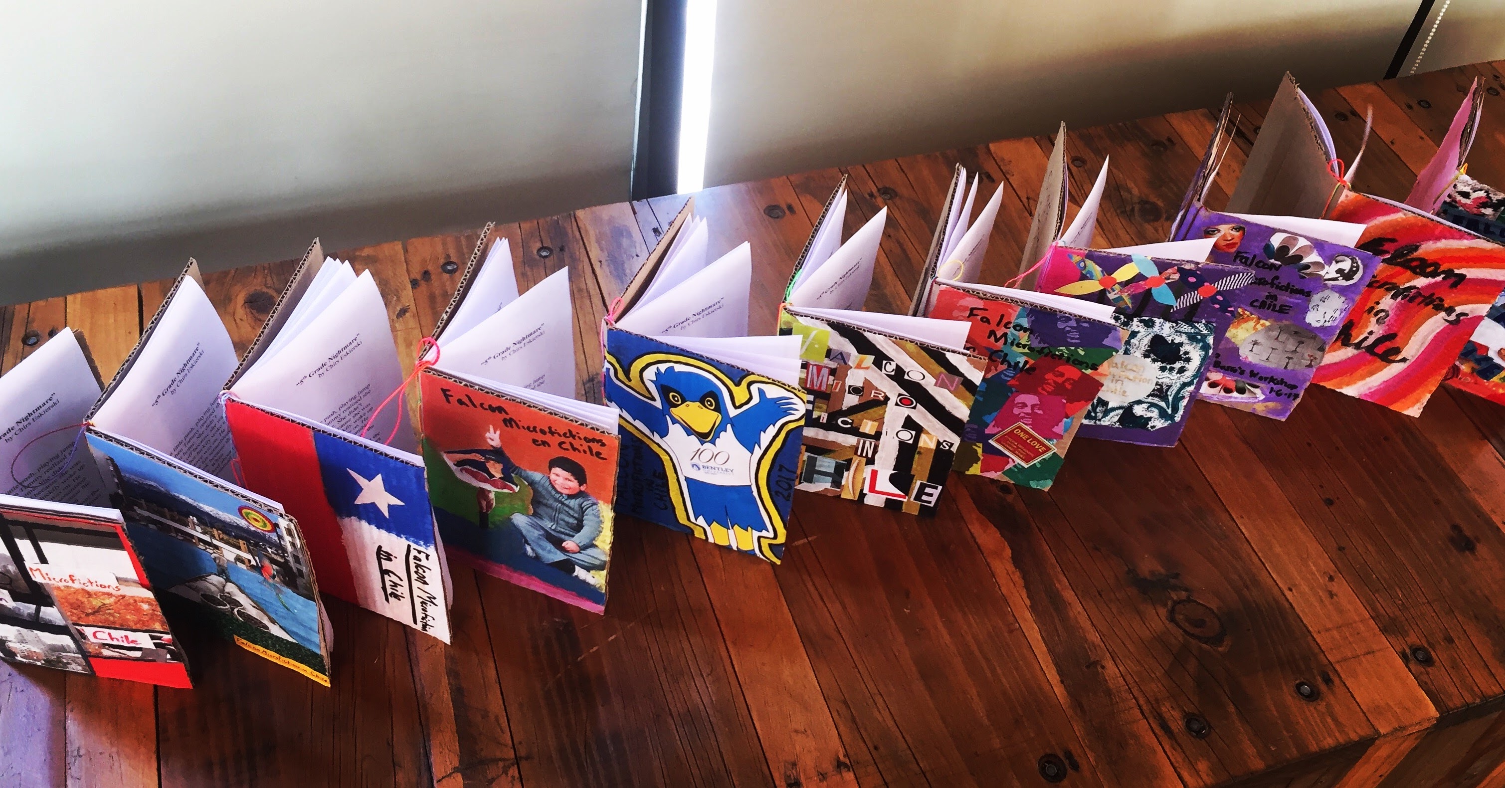 Books Made of trash lined up on a table