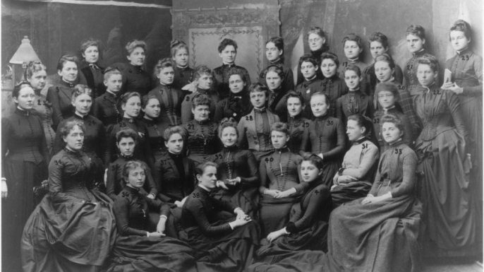 Photo shows a medical school graduation picture from the Women's College of Pennsylvania, late 19th century. Credit: Legacy Center, Drexel University College of Medicine.