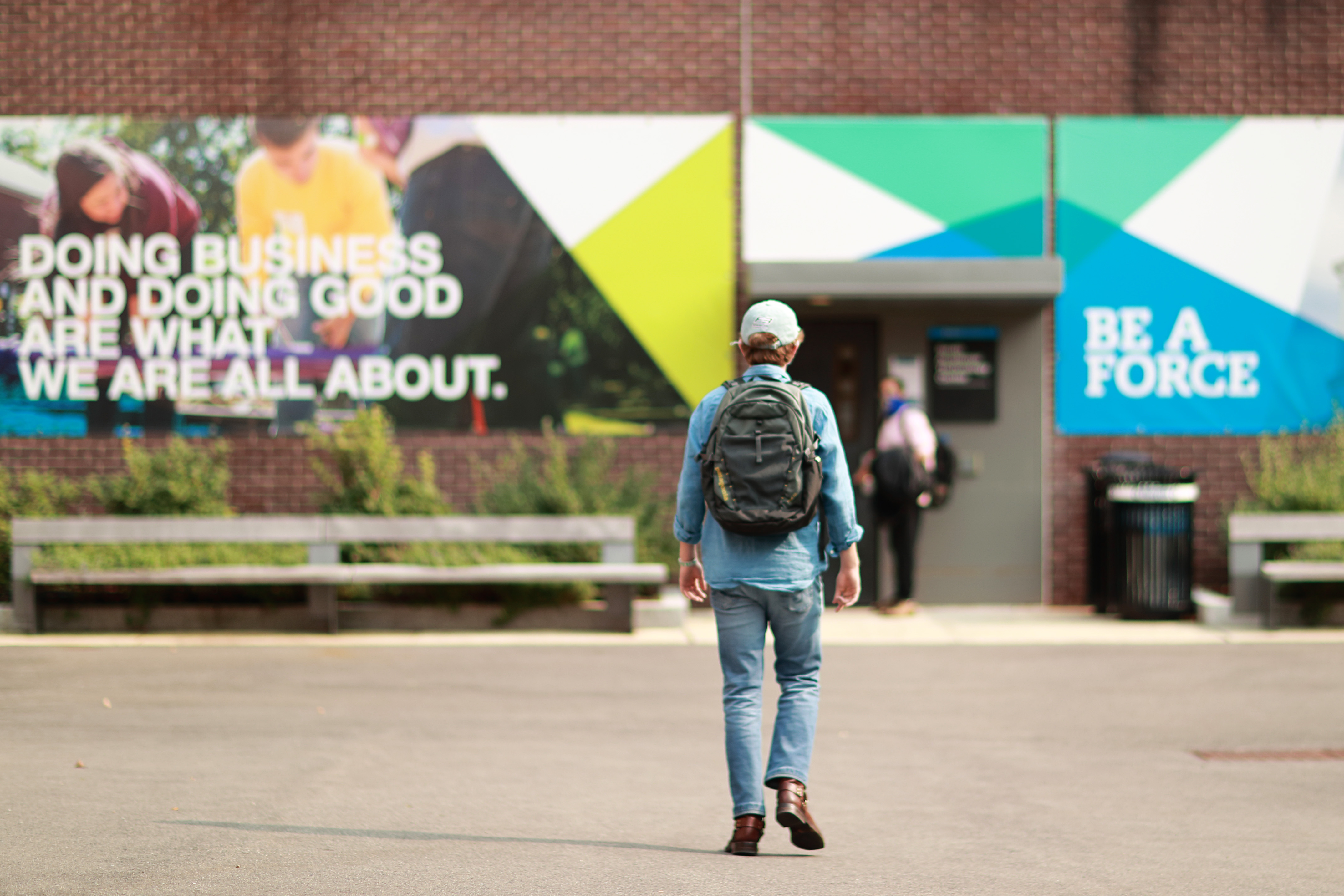 student walking on campus