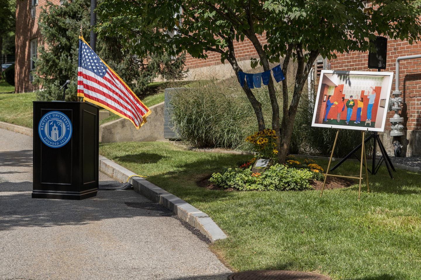 Commemoration Ceremony podium, picture and flags