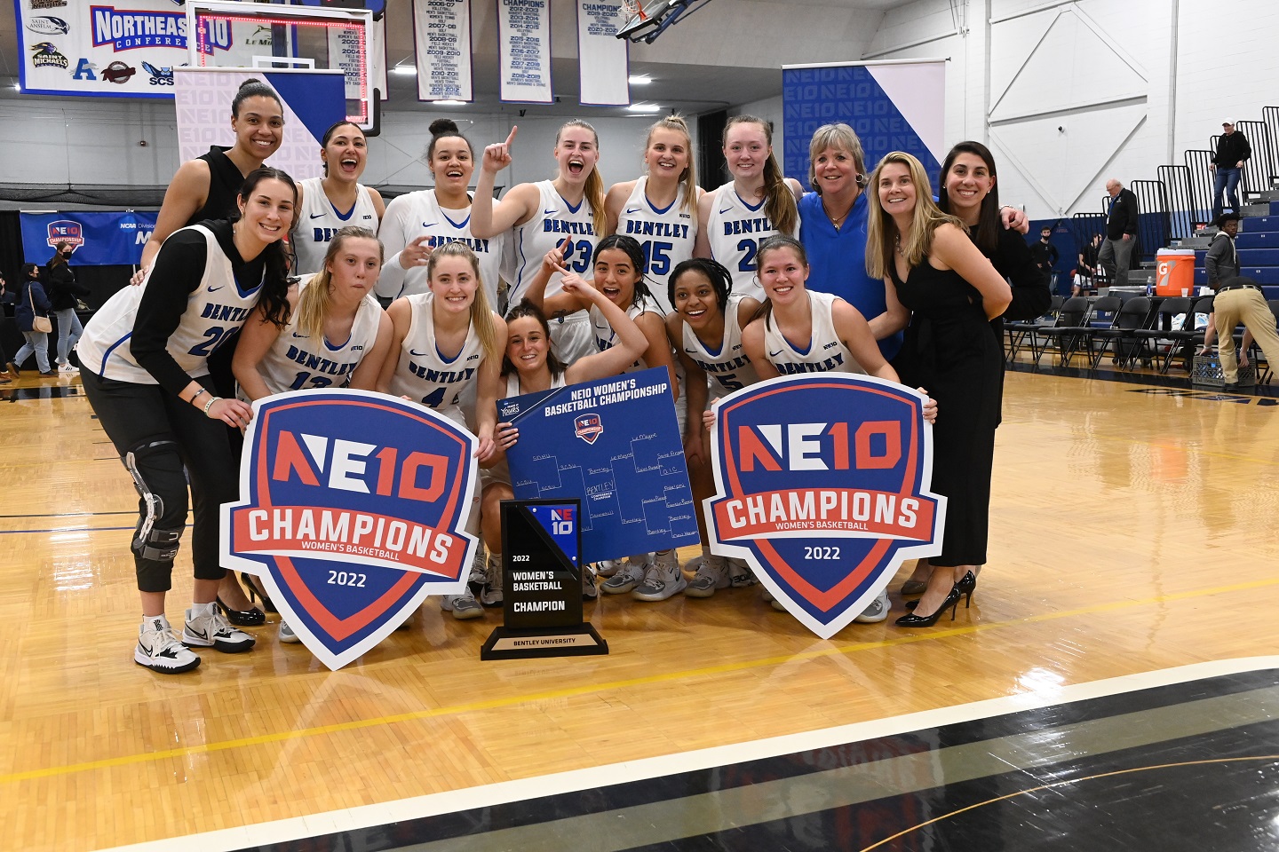 Bentley University women's basketball team celebrates conference championship