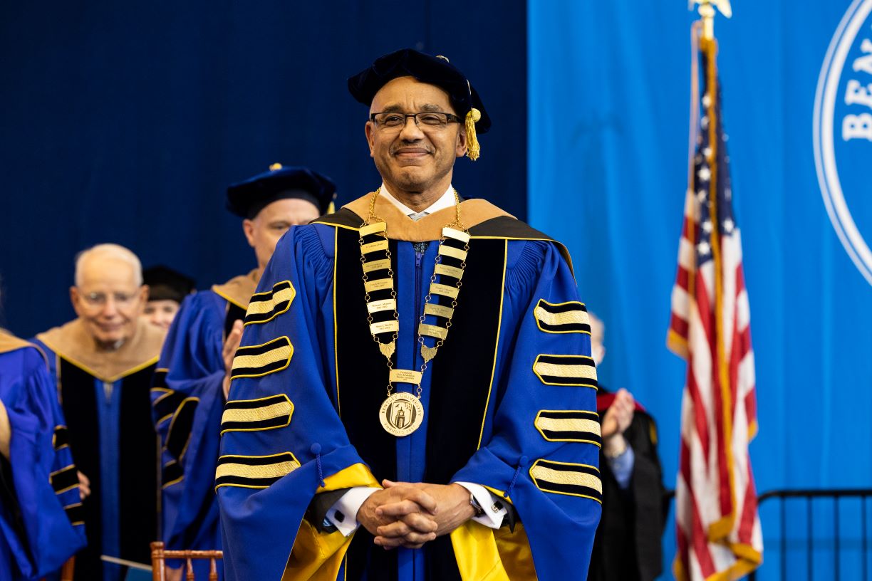 President E. LaBrent Chrite on stage at his inauguration