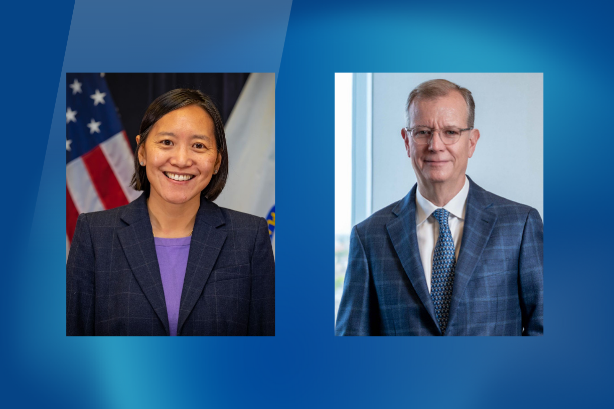Bentley 2025 Commencement speakers  Jerry Jacobs of Delaware North and the Boston Bruins, and Yvonne Hao of the Commonwealth of Massachusetts 