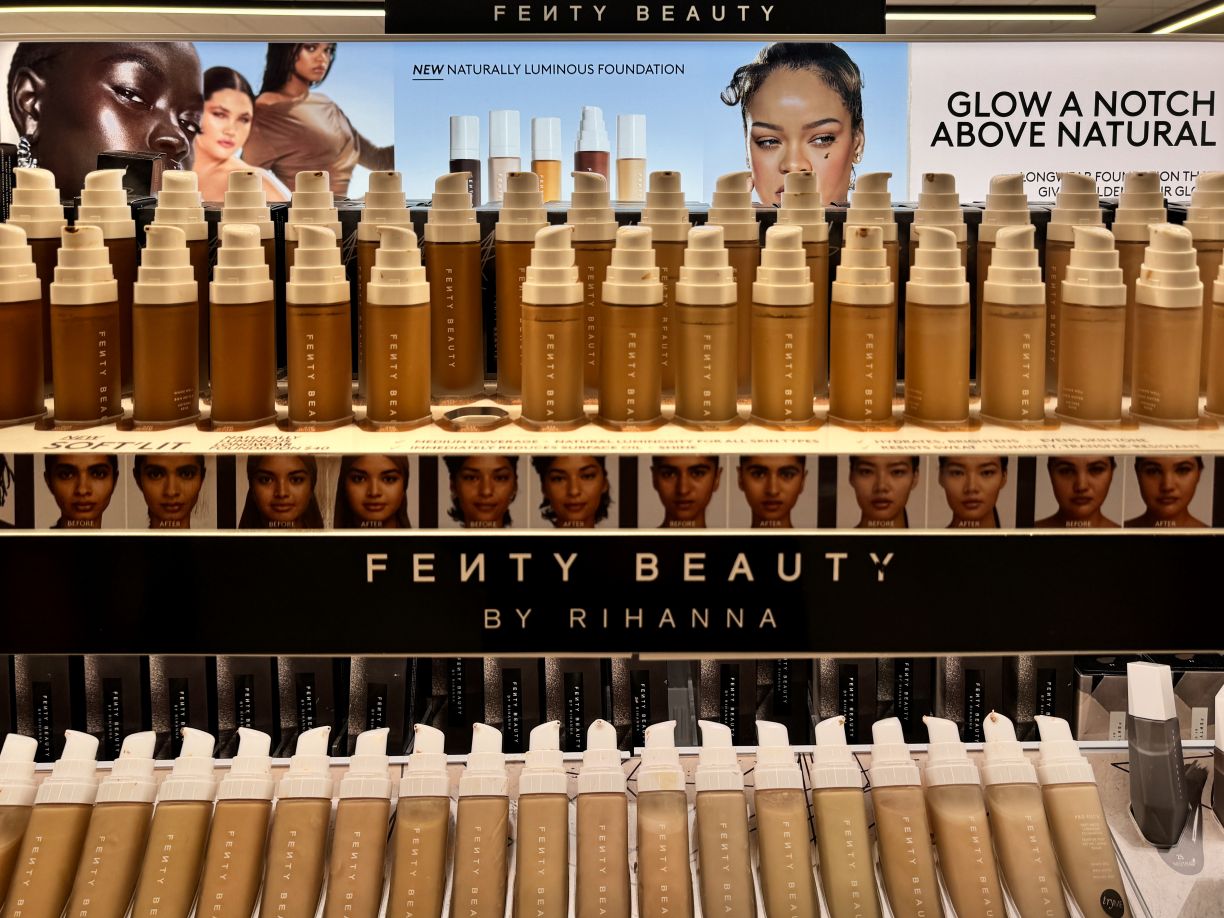 Store display of several shades of Fenty by Rihanna foundation
