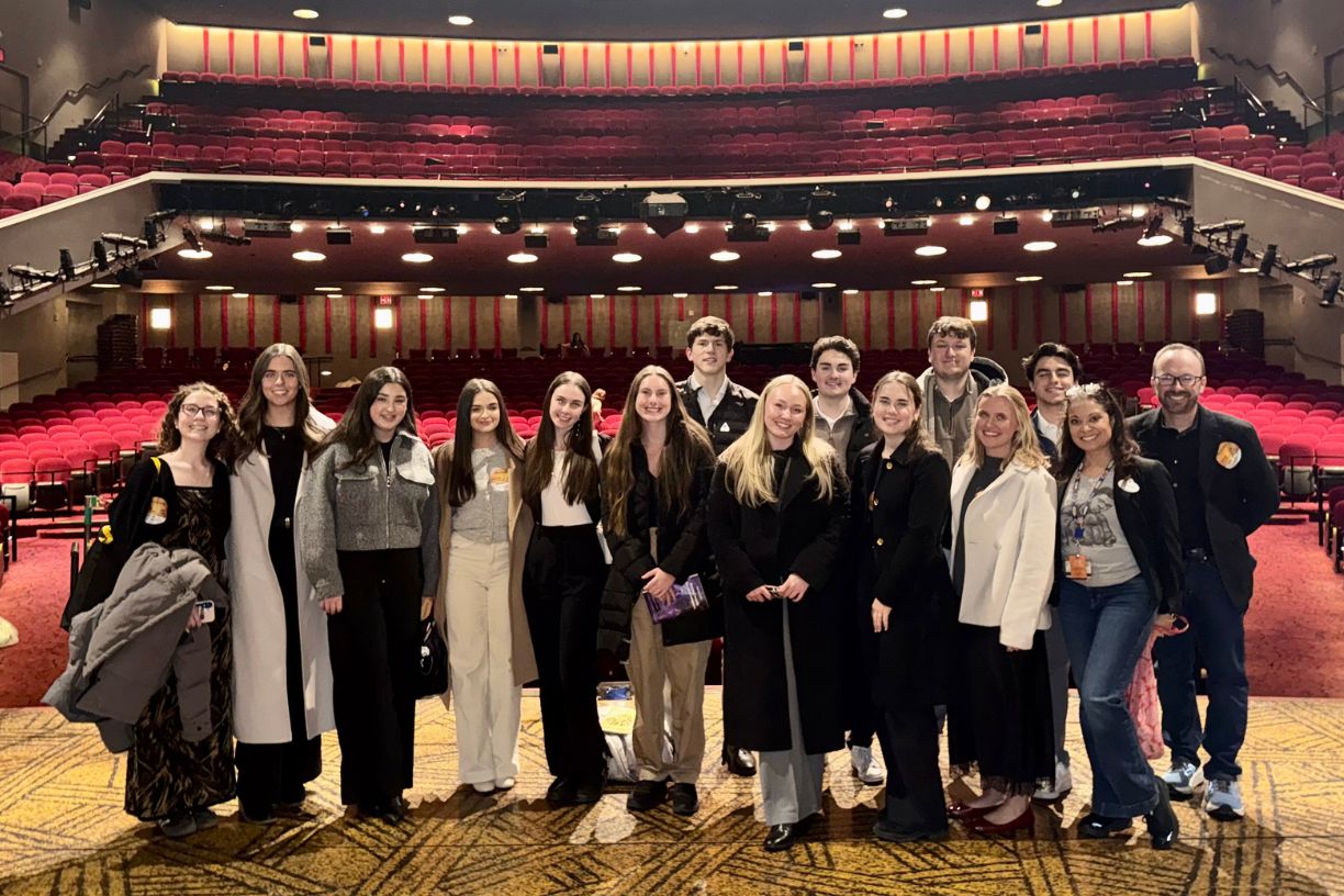Bentley students in the course Leadership in the Arts with Professor Conwell Worthington on a field trip to Broadway through Open Stage Project
