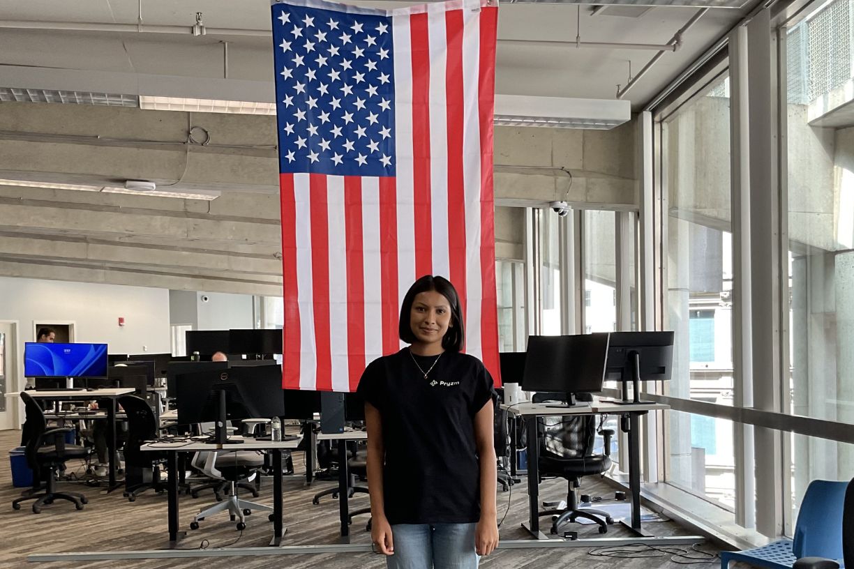 Bentley student Rhea Oswal in Pryzm offices where she worked as a consultant