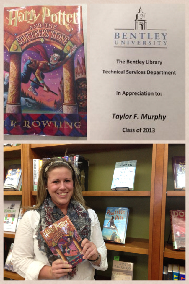 Picture of Taylor Murphy with her book choice of Harry Potter and the Sorcerer's Stone.