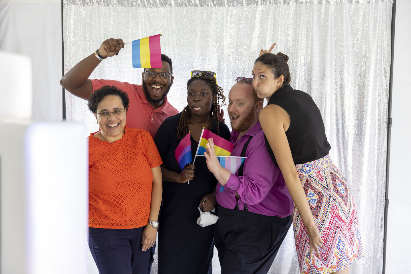 Bentley community poses in photo booth