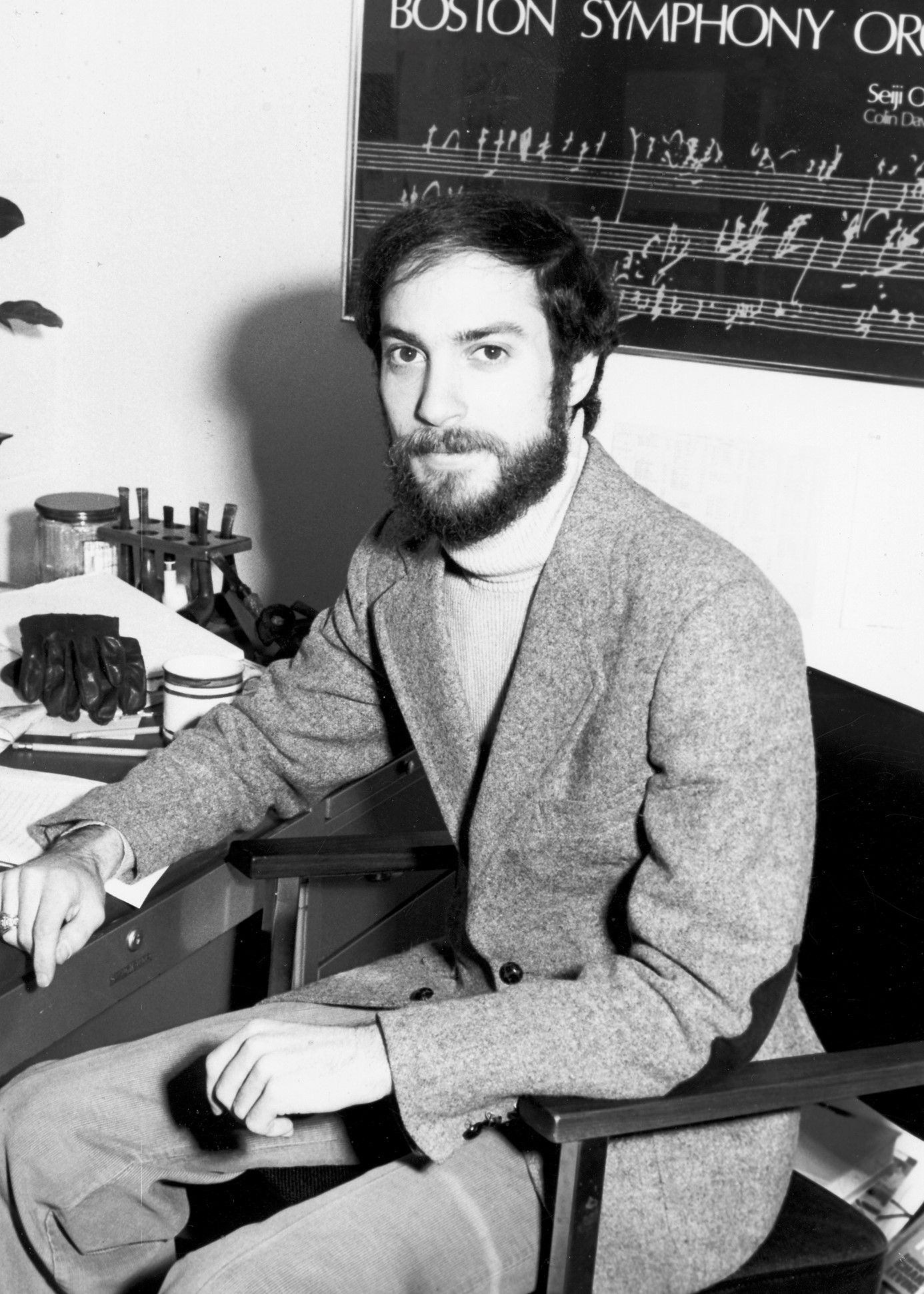 Professor Aaron Nurick in his office at Bentley, circa 1980