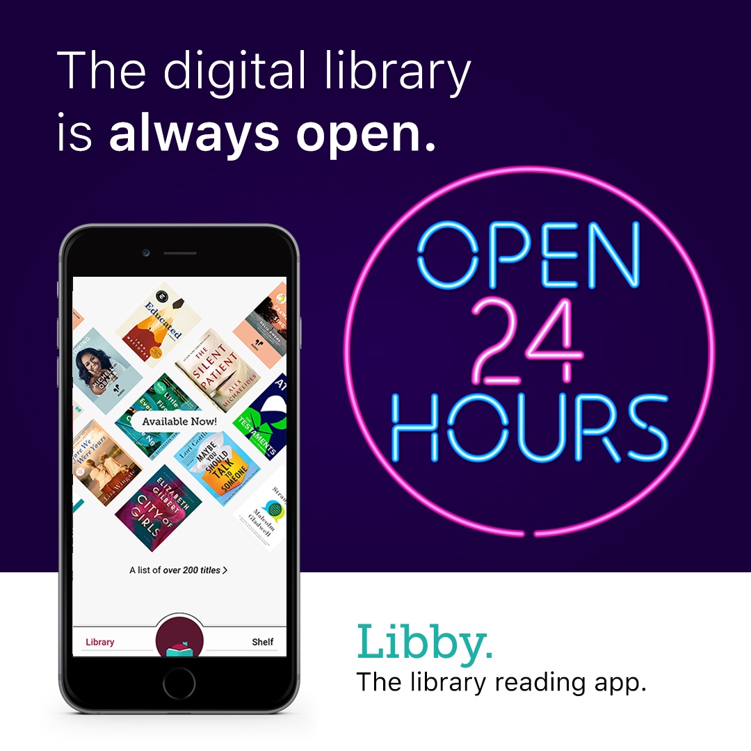 The digital library is always open. Read books on OverDrive using Libby.