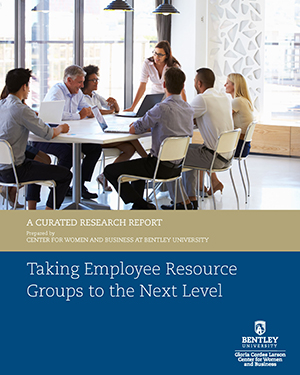 CWB ERG Research Reprot cover showing an Employee Resource Group meeting with a group of employees having a discussion at a table