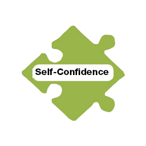 Puzzle piece with words self-confidence, representing leadership 