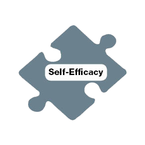 Puzzle piece with words self-efficacy, representing leadership 