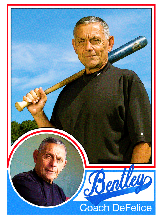 Baseball card with Bentley Coach Robert DeFelice