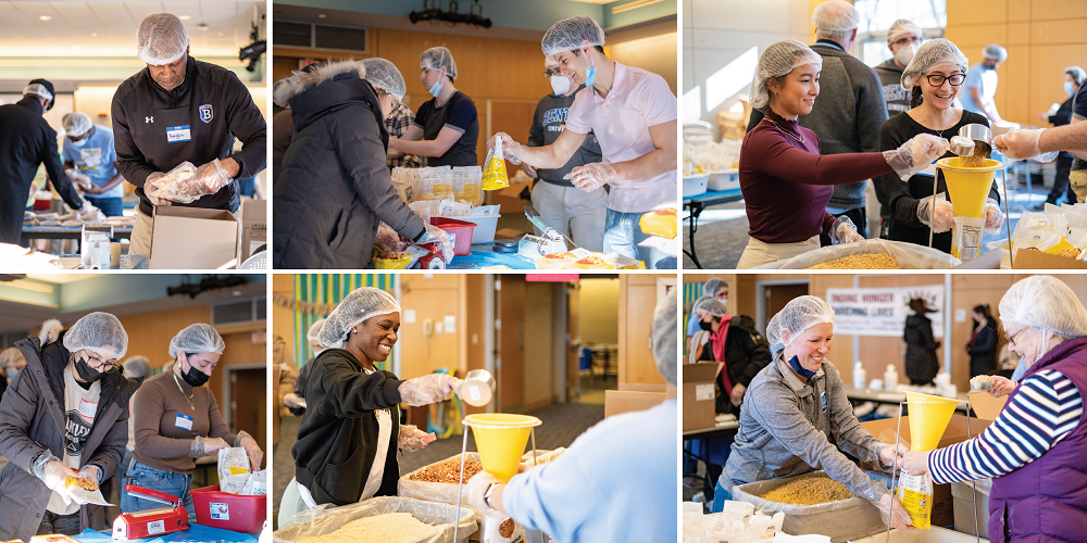 Volunteers working at the 2022 interfaith day of service packing food