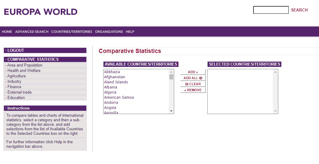 Comparative Statistics landing page.