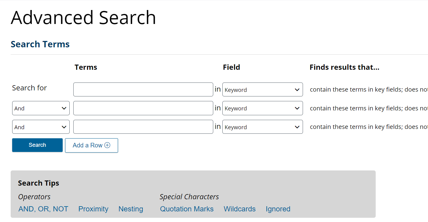 advanced search screen interface