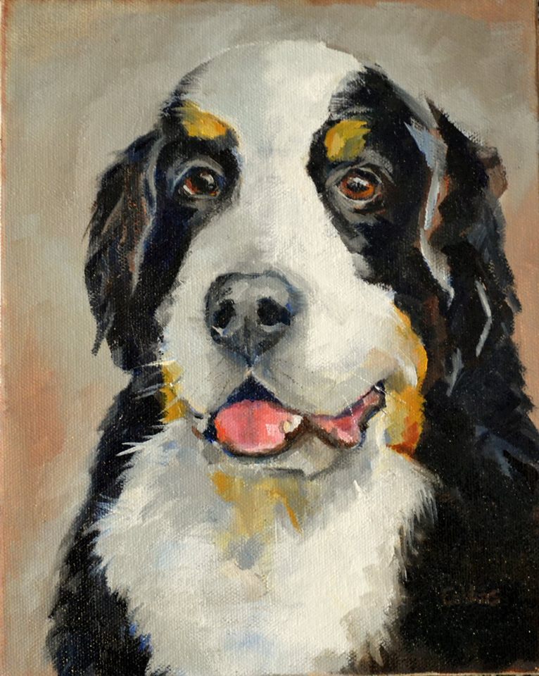 Painting of Kodiak, a Bernese Mountain Dog.