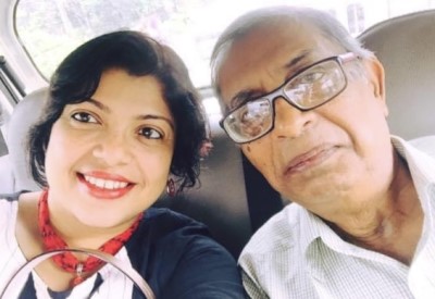 Selfie of Professor Mita Das and her father taken in Kolkata, India