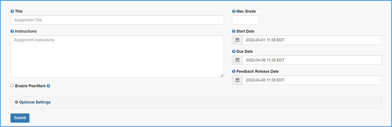 New Turnitin assignment creation interface