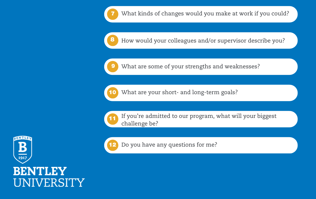 List of questions 7-12 of 12 MBA interview questions: