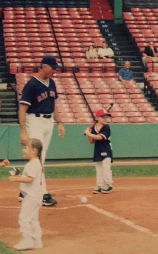 Bentley student Ryan Berardino with is grandfather Dwight Evans at Fenway Park