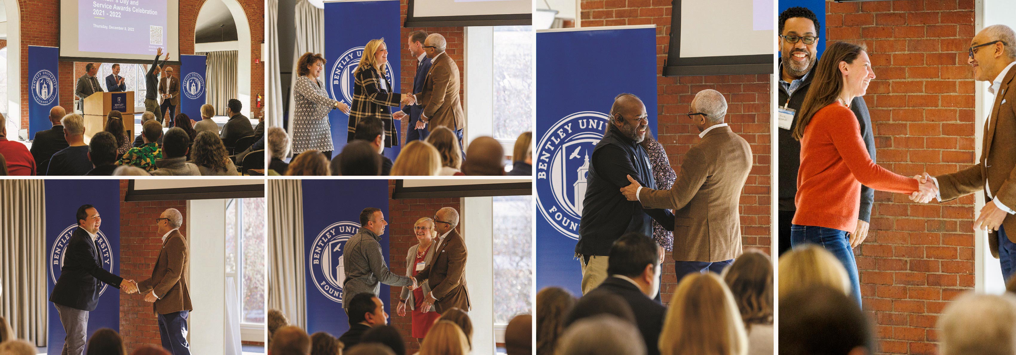 a collage of employees getting their awards