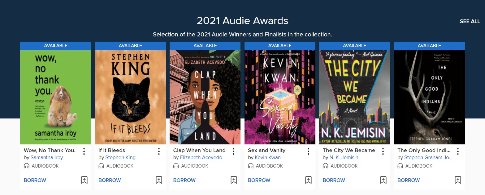 Book covers for 6 audiobooks