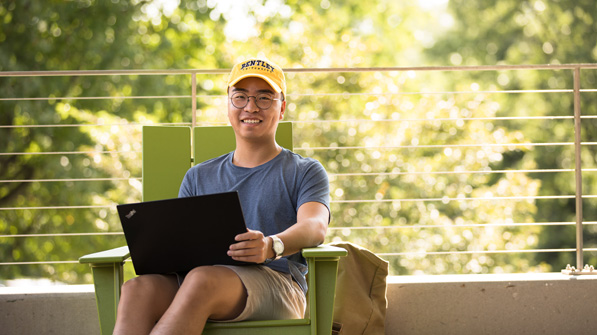 student working on laptop