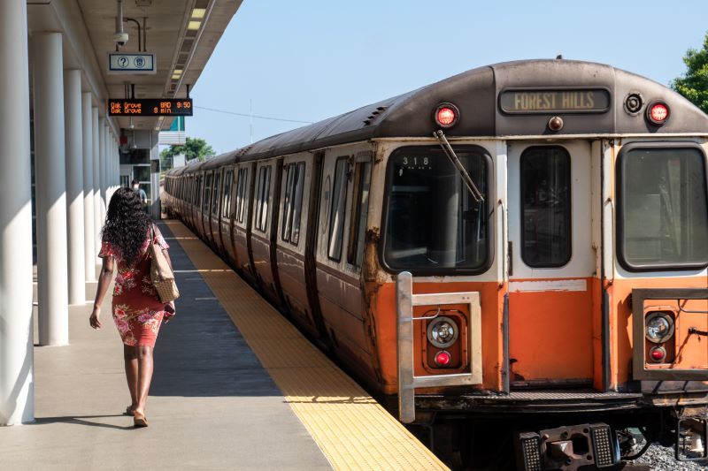 Photo of an MBTA Orange Line subway station in Somerville, Massachusetts.
