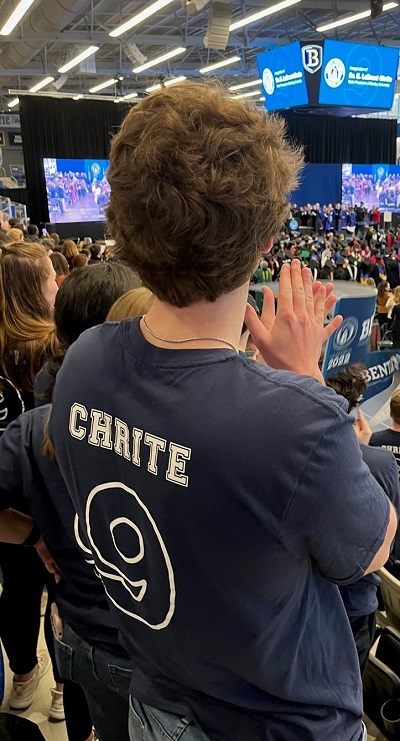 Bentley University student at inauguration in the Bentley Arena