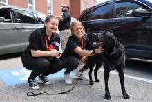 Bentley Orientation leaders with University Police service dog