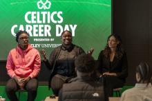 Three presenters at Celtics Career Day presented by Bentley University