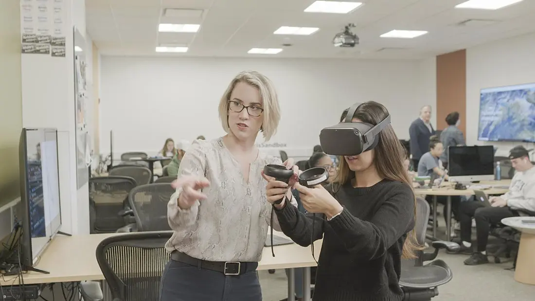 students on VR headset