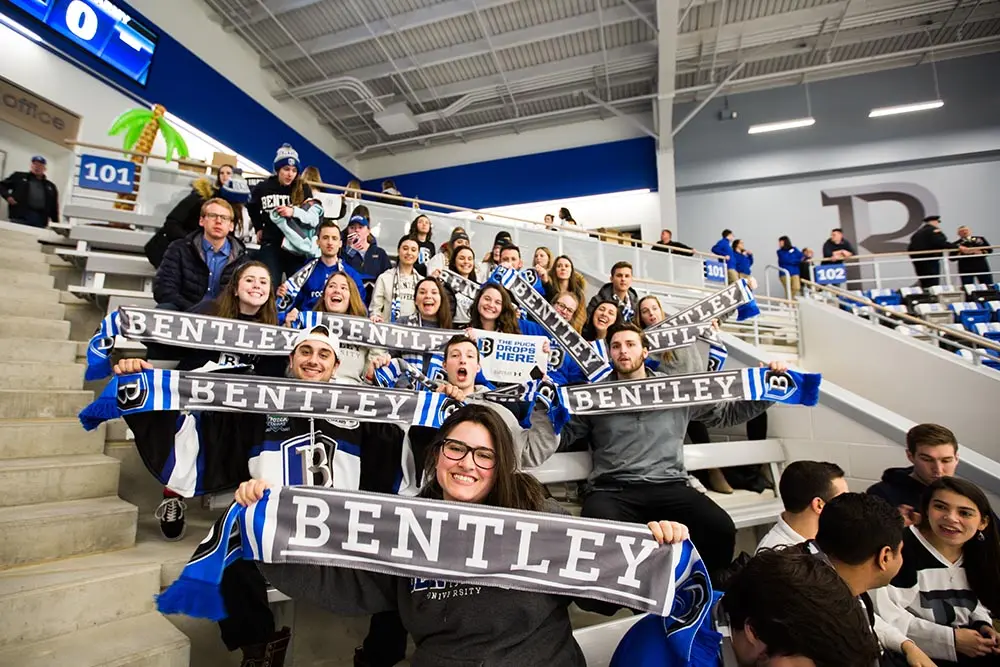 cheering on bentley hockey team