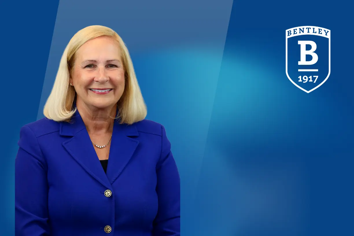 Bentley Trustee and CPA Muriel Muriel D. Schadee, MST ’99 wearing blue blazer