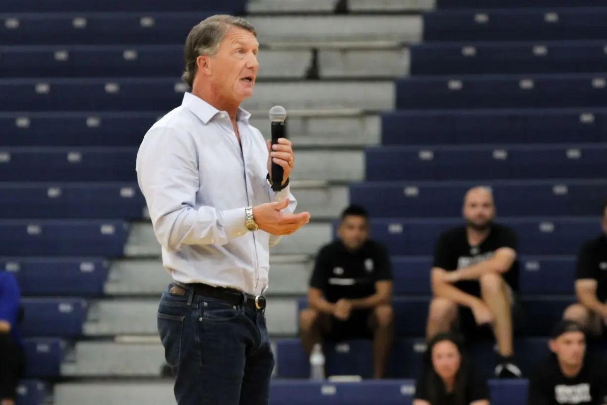 Bentley alumnus and executive coach Rick Miller addresses student-athletes regarding leadership