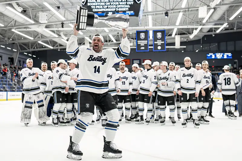 Bentley University hockey team celebrates Atlantic Hockey championship