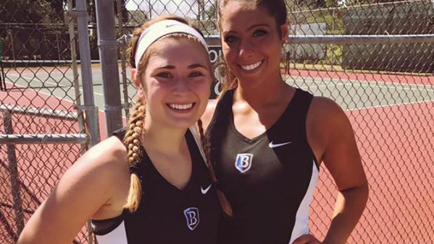 rachel madden honors student smiles with friend on tennis court