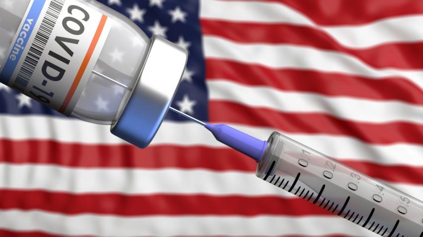 Covid-19 vaccine with American flag