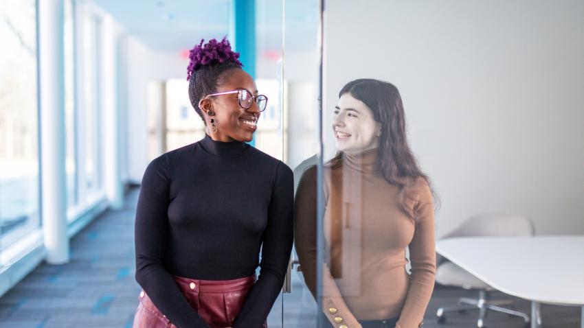 Lauren Makhlin '22 and Bentley staff member Dionne Daniels are part of a mentorship program aimed at LGBTQ+ members of the Bentley community.