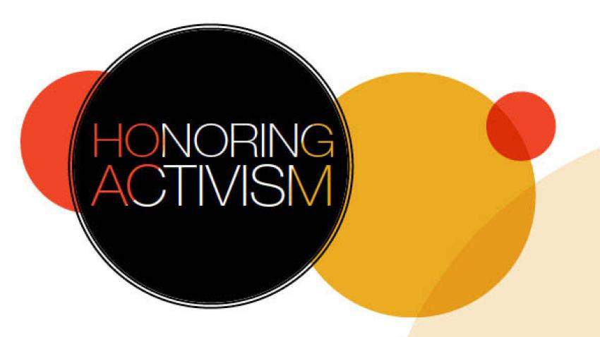Illustration of colorful circles with story headline Honoring Activism