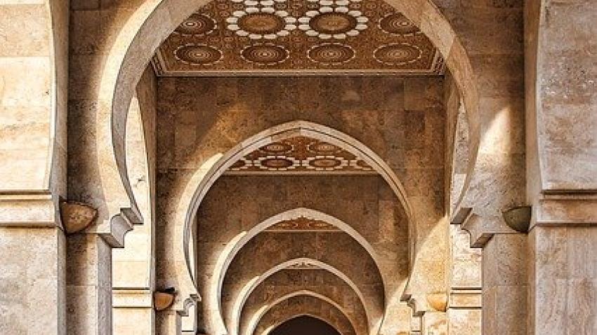 A line of arches in a Moroccan building.