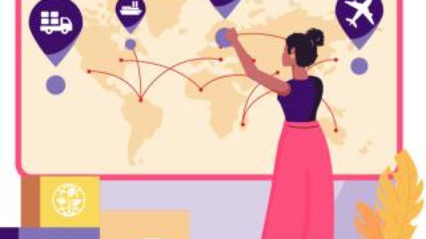 Illustration of a woman with supply chain chart