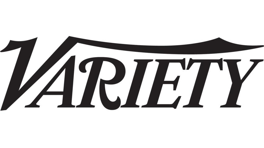 Variety magazine logo, with periodical's name in stylized black letters on a white background