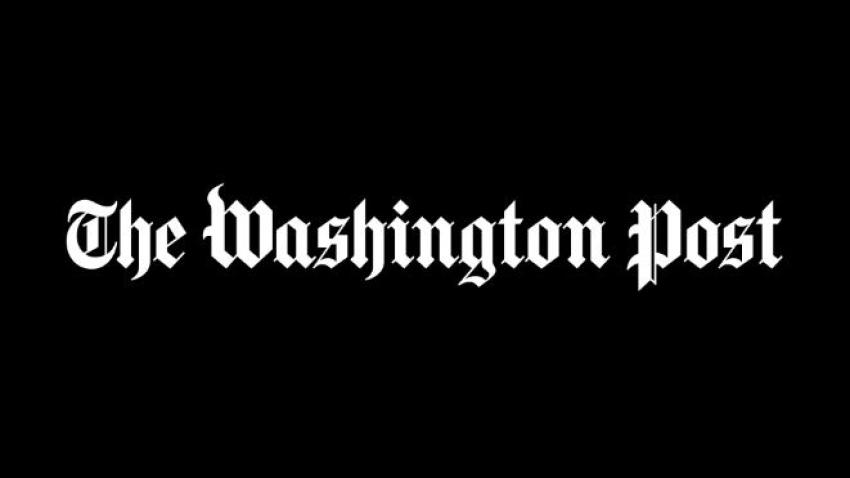 Washington Post logo, with periodical's full name in white on black background